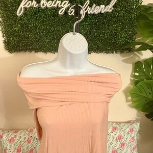 Eloquii Blush Pink Ribbed Off-Shoulder Top